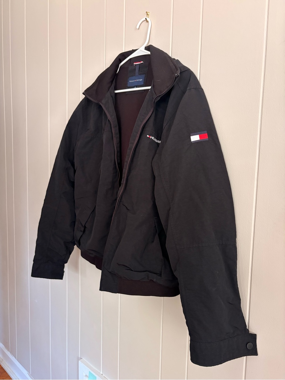 Tommy Hilfiger Black Men's Bomber Jacket with Flag Patch